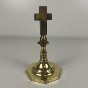 Vintage brass standing cross alter candlestick base